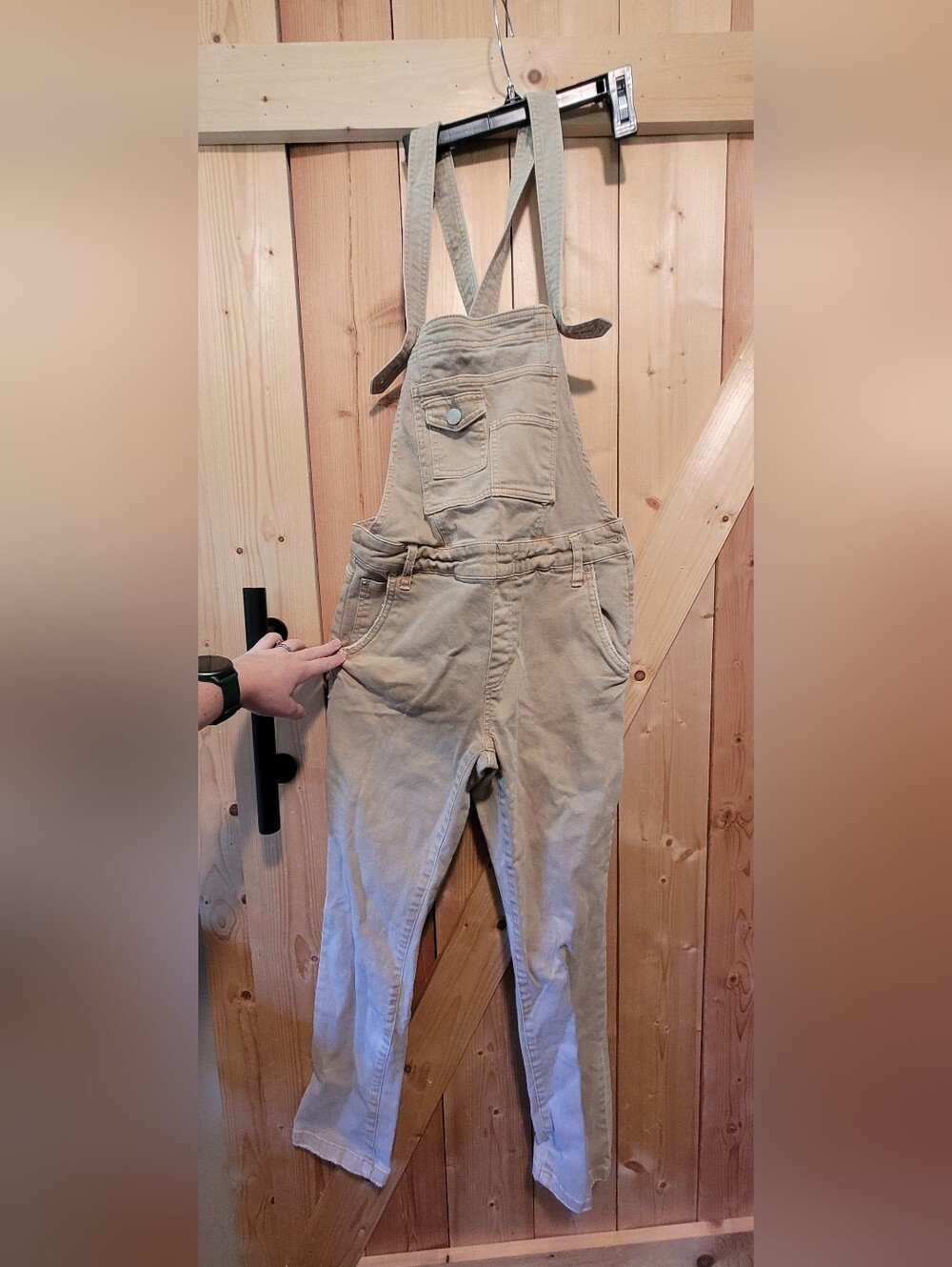 Free People Khaki Straight Leg Overalls
